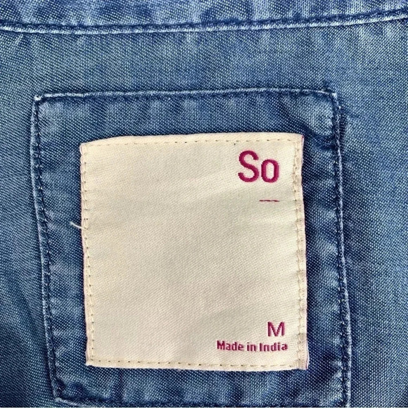 SO Women's 100% Lyocell Chambray Half Button Down Long Sleeve Top Shirt Size M - Picture 10 of 11